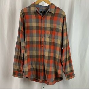 Lee Large Flannel Shacket Barn Chore Button Down Shirt Outdoor Farm Earth Tone